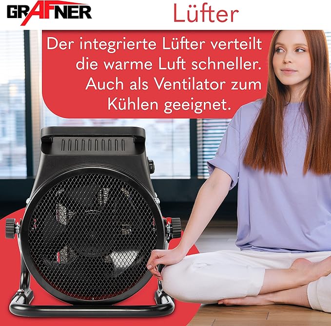 Stromheizung Elektroheizung Elektroheizer Zeltheizung Heizlüfter mit 2000 Watt 2 KW 3 Heizstufen  – 5