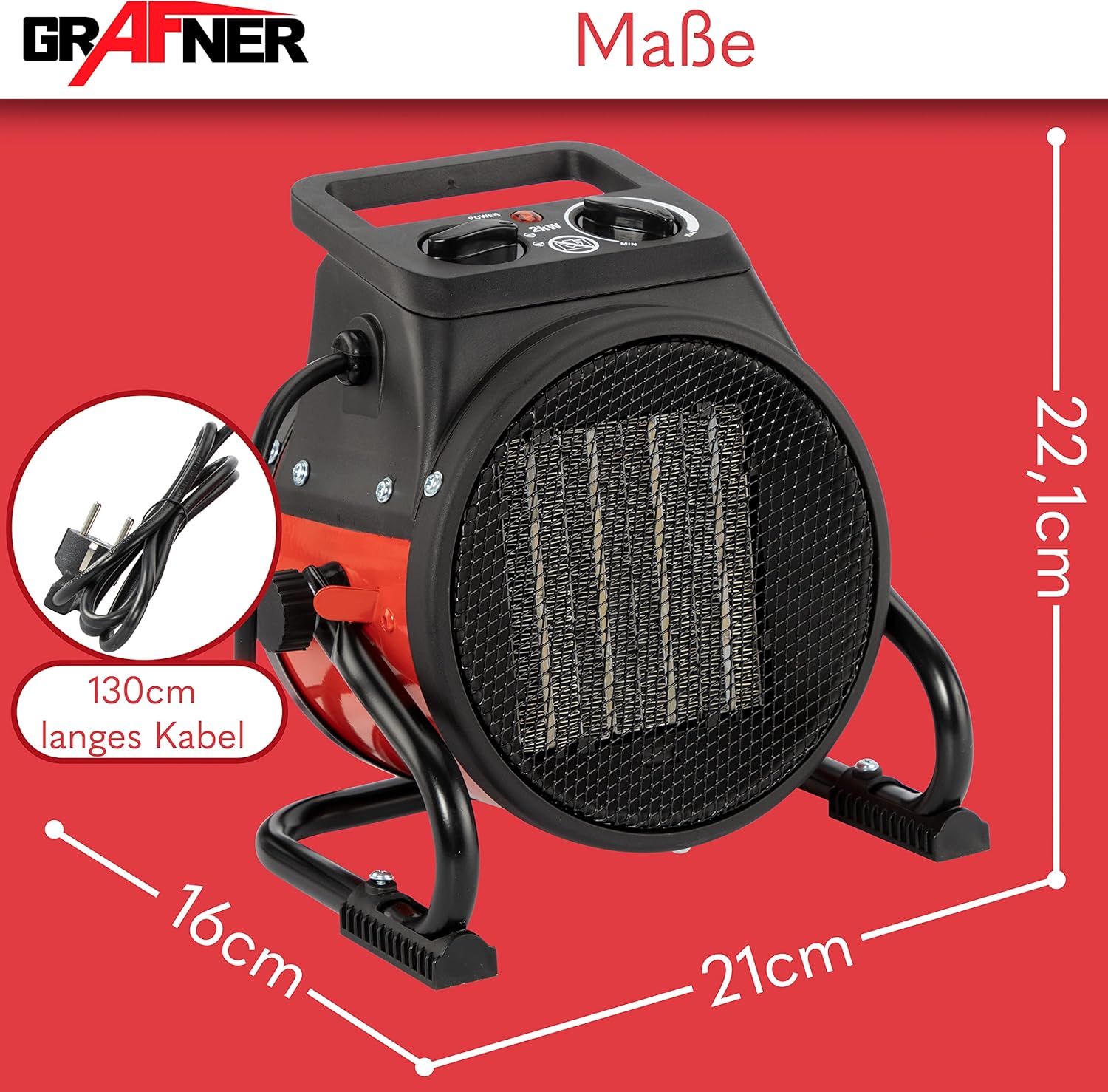 Stromheizung Elektroheizung Elektroheizer Zeltheizung Heizlüfter mit 2000 Watt 2 KW 3 Heizstufen  – Thumbnail 9