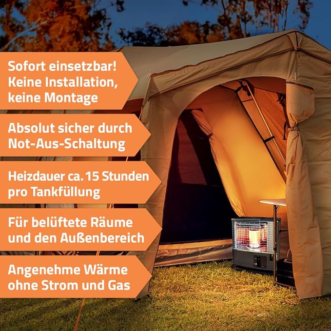 Petroleumheizer 3000 Watt 15 Stunden mit Handpumpe Heizgerät für Outdoor Camping Garten Terrasse