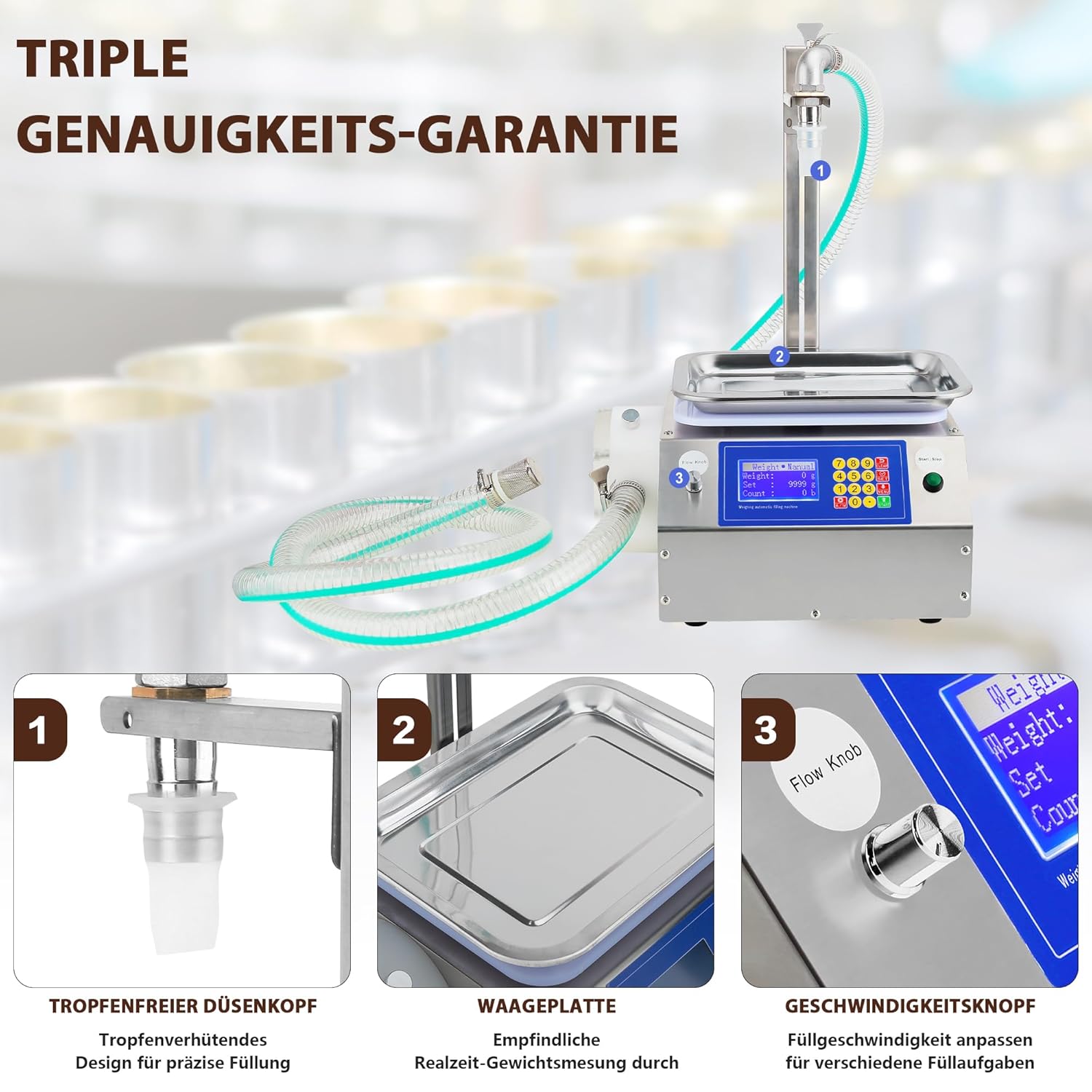 Pastenabfüllmaschine Abfüllmaschine Flaschenabfüllmaschine Flüssigkeitsabfüllmaschine 7 L/Min 1000g – Thumbnail 6