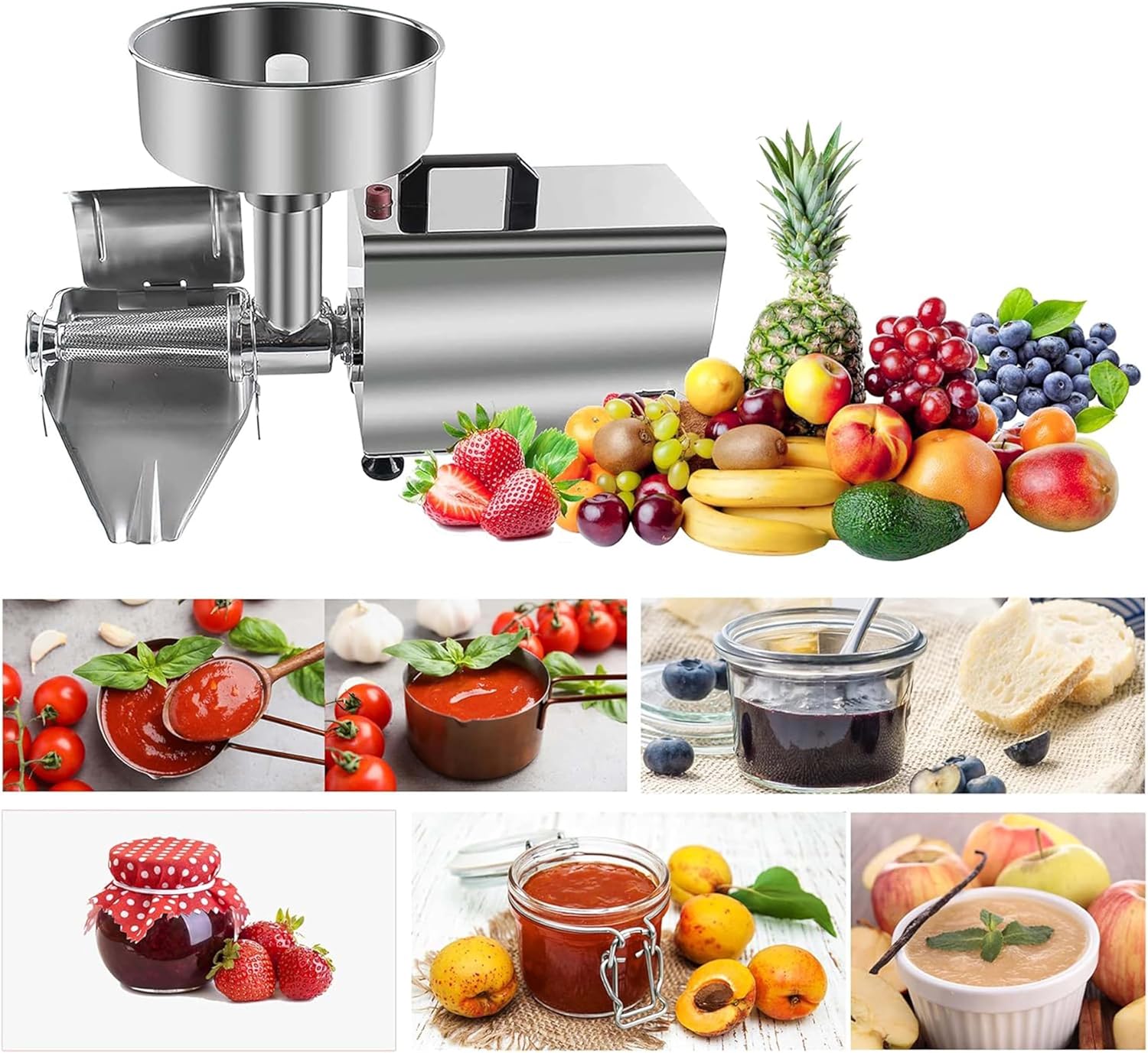 Tomatenpresse Ketchup-Maschine Soßenmaschine Tomatensieb Tomatenmühle elektrisch aus Edelstahl 370 W – Thumbnail 13