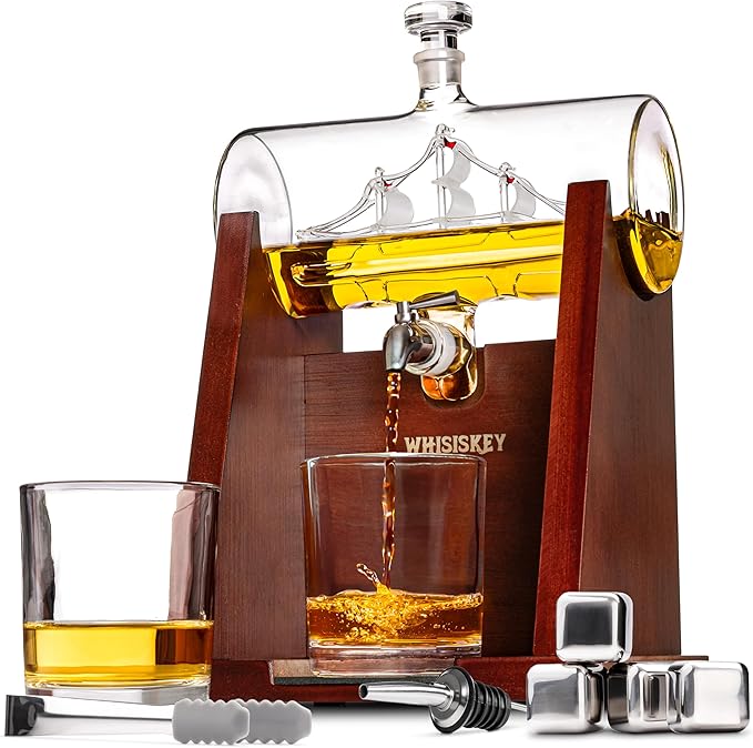 WHISKEY Karaffen-Set Whisky Schiffskaraffe 1100 ml 2 Whiskygläser 4 Whiskysteine edel servieren – 2