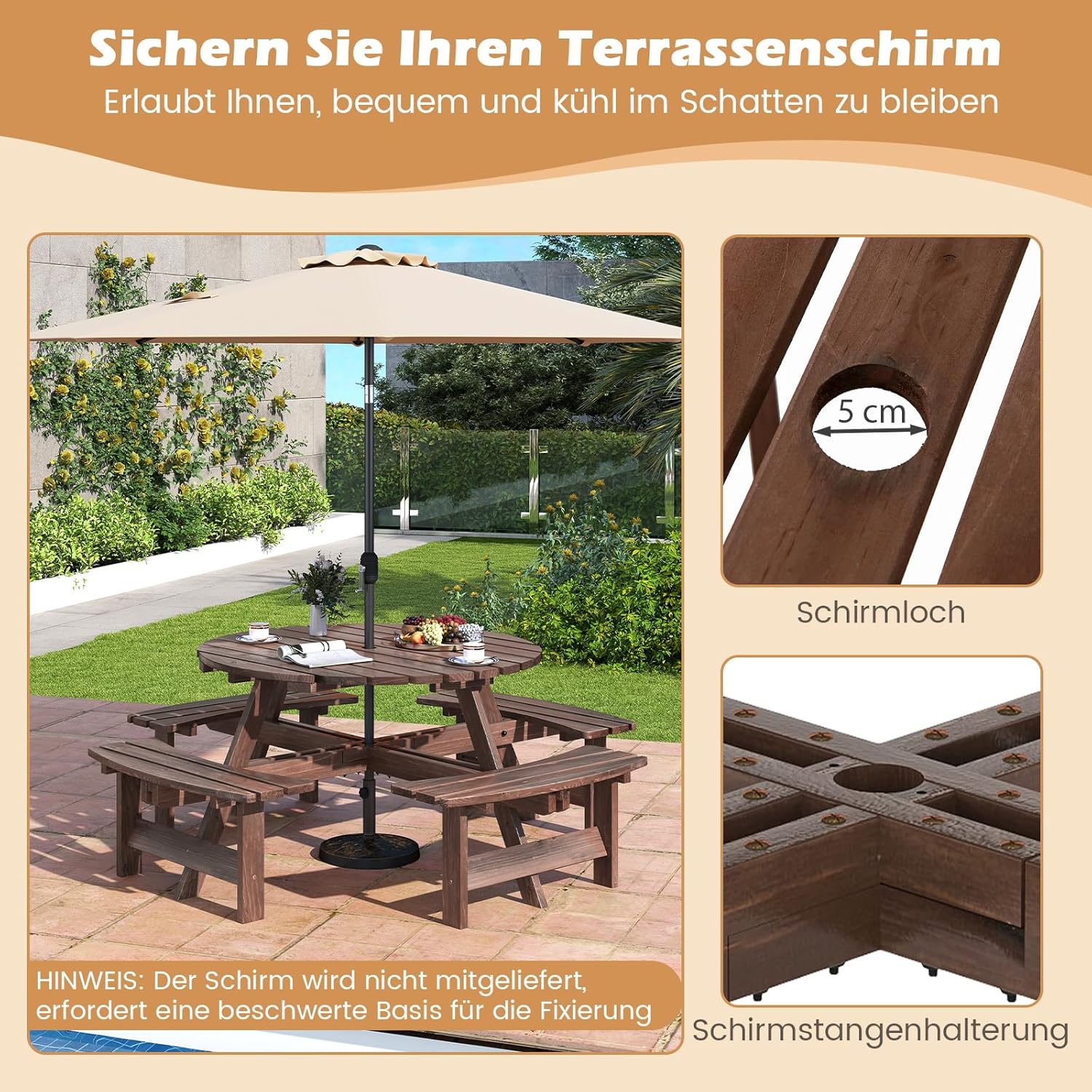 Picknicktisch-Set Gartentisch Campingtisch Gartenmöbel Bierzeltgarnitur Terrassenmöbel Sitzgruppe 8 – 4