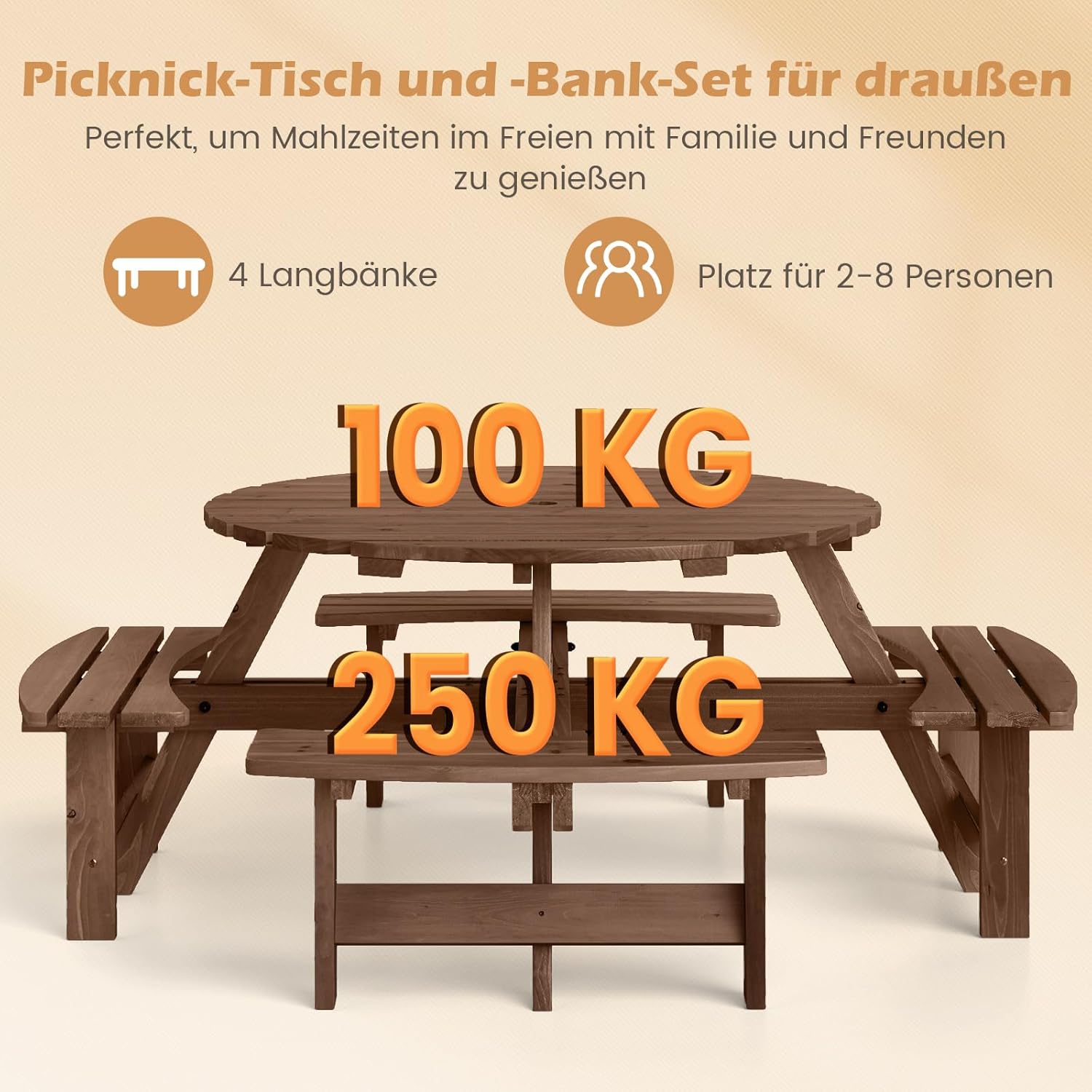 Picknicktisch-Set Gartentisch Campingtisch Gartenmöbel Bierzeltgarnitur Terrassenmöbel Sitzgruppe 8  – Thumbnail 6