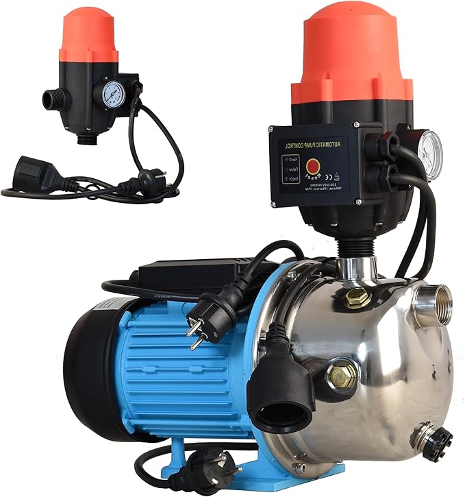 Wasserpumpe Gartenpumpe Schmutzwasserpumpe 3600 l/h 1100 W Förderhöhe 50 m Edelstahl Einschaltdruck