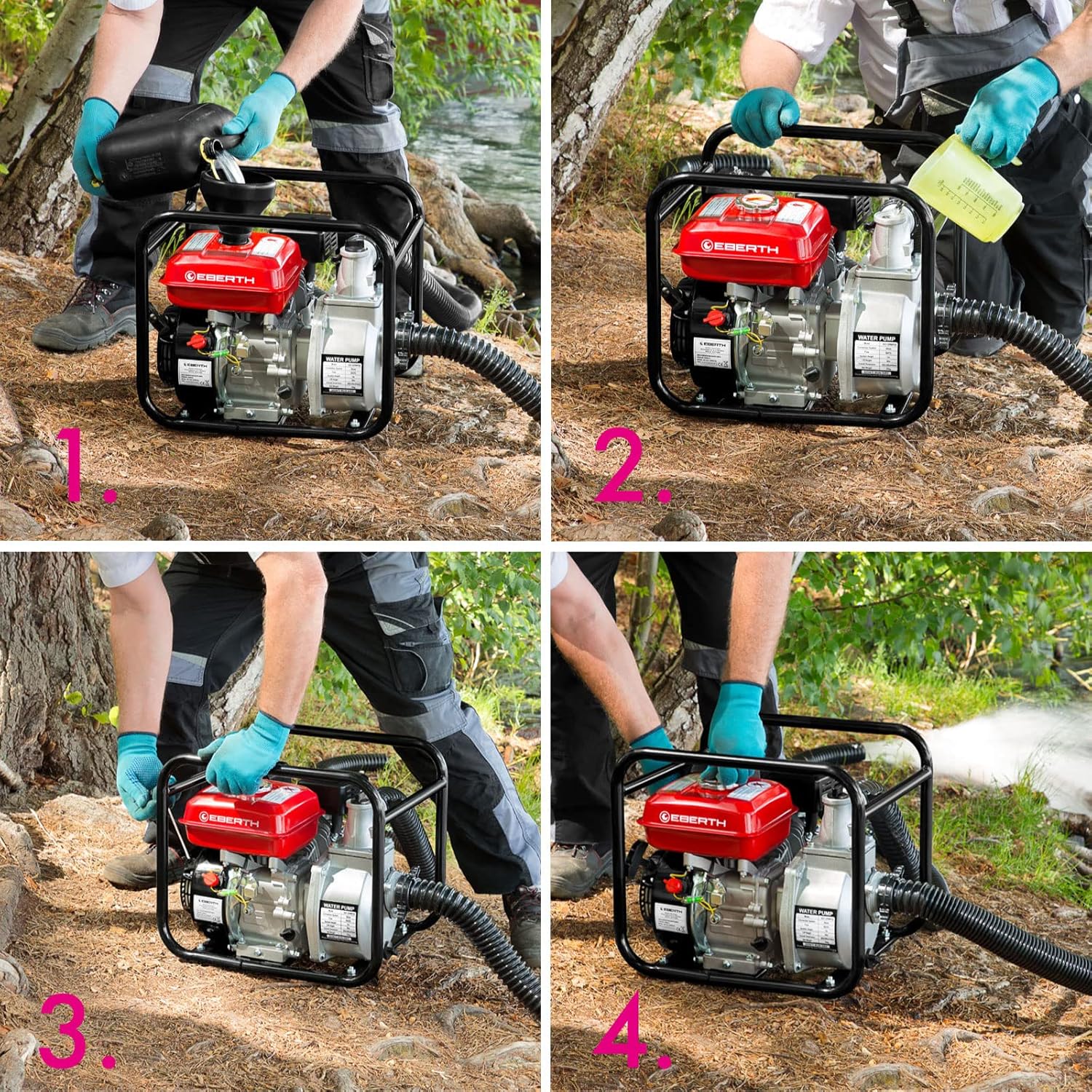 Wasserpumpe 6,5 PS Benzinpumpe Schmutzwasserpumpe Gartenpumpe 60.000 l/h und 30 m Förderhöhe 3 Zoll – Thumbnail 7