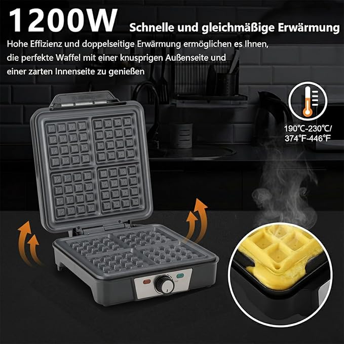 Miniwaffeleisen Waffeleisen Mini Waffeleisen Waffle Pancake Maker Maschine klassisch für 4 Waffeln – Thumbnail 6