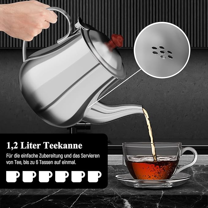Türkischer Teekocher Wasserkocher elektrisch Samoware Edelstahl 1850 Watt Teemaschine 2,5 L + 1,2 L – Thumbnail 7