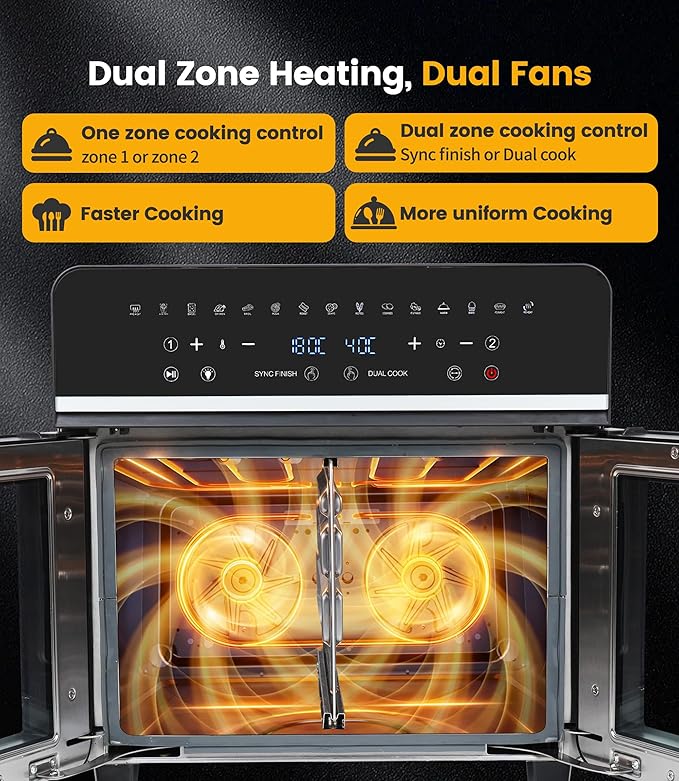 Heißluftfritteuse 23 L Minibackofen Multikocher Dual Zone XXL 1800 W LED-Touchscreen 15 Programme – 2
