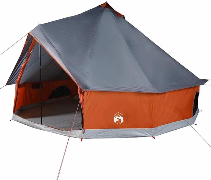 Tipi-Familienzelt 8 Personen Campingzelt Gruppenzelt Gartenzelt Zelt grau und orange wasserdicht – 2