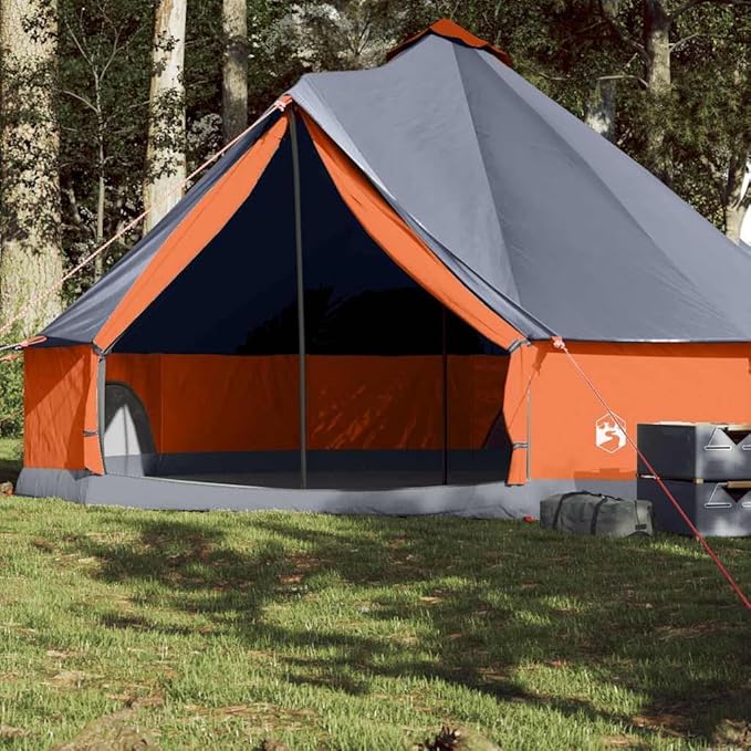Tipi-Familienzelt 8 Personen Campingzelt Gruppenzelt Gartenzelt Zelt grau und orange wasserdicht