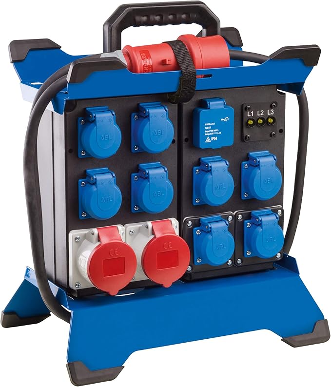 Stromverteiler Baustromverteiler Stromstation tragbar 2 CEE Stecker 400V/16A/5polig – 8 x Schuko 