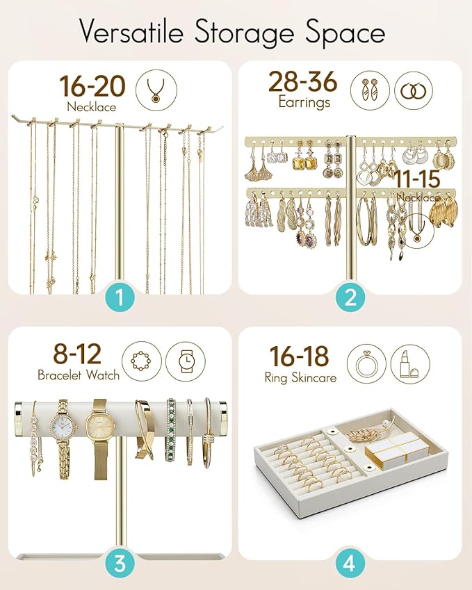Schmuck Organizer 4 Etagen Schmuckständer Gold lederner Armbandhalter Schmuckaufbewahrung Display – 3