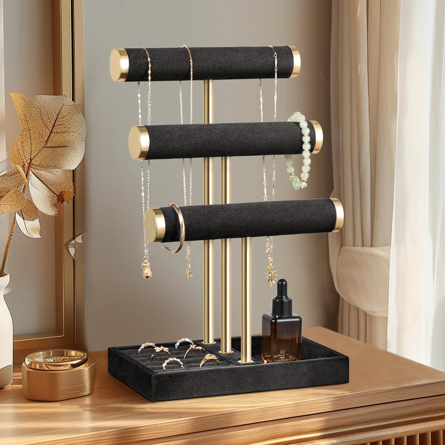 Schmuckständer Schmuck Organizer mit 3 Ebenen schwarz Armbänder abnehmbarer T-Steg Schmuck Ständer