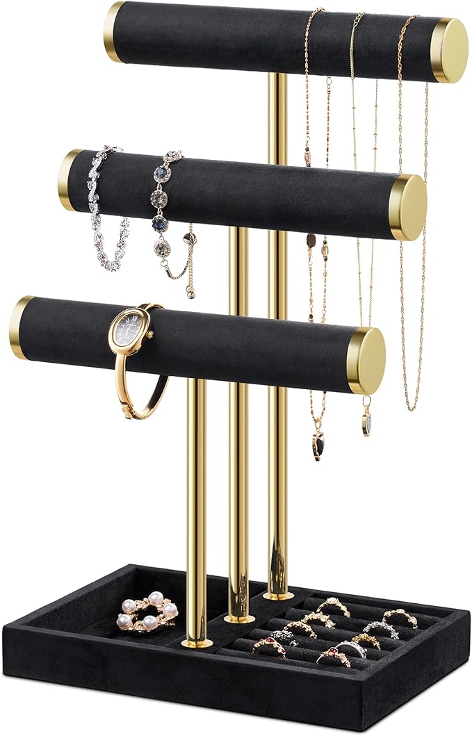 Schmuckständer Schmuck Organizer mit 3 Ebenen schwarz Armbänder abnehmbarer T-Steg Schmuck Ständer – 2