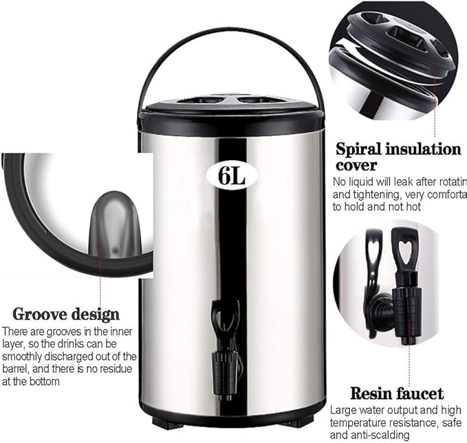 Suppenkessel isolierter Catering-Getränkespender Heißwasserspender Edelstahl mit Hahn 16 L Milchtee – 4