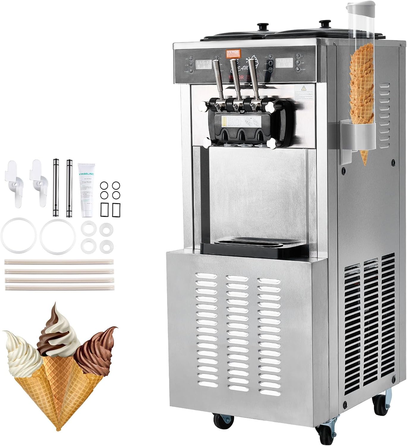 Kommerzielle Eismaschine Softeismaschine 34–44 L/h Leistung 1850W freistehend 3 Geschmacksrichtungen