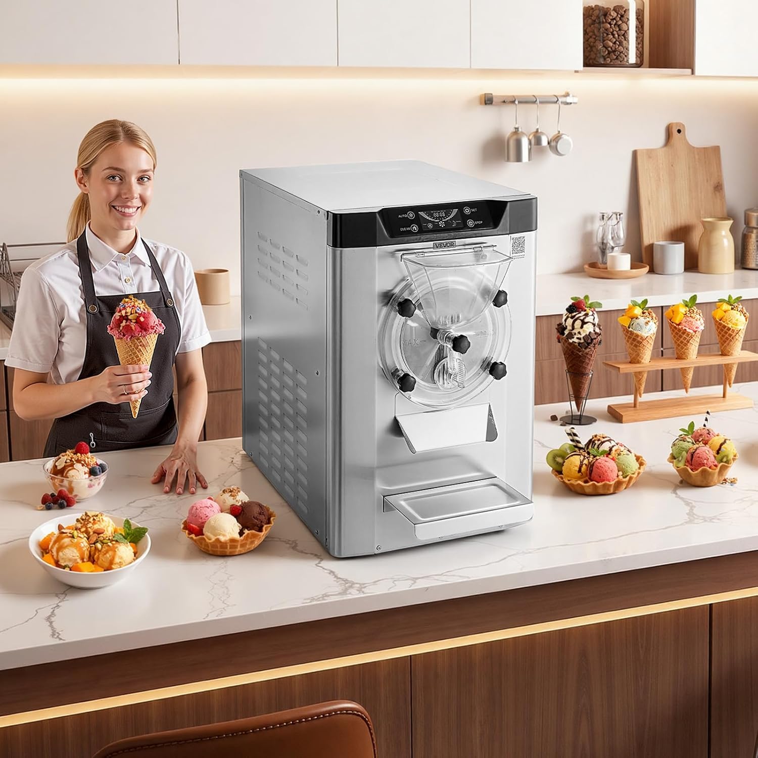 Eiscrememaschine gewerblich Eismaschine Bällcheneis 2000 W 12–20 L/h Tischgerät Gelato 6 L Edelstahl