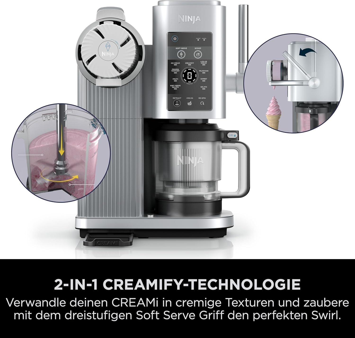 Swirl Eismaschine CREAMi Scoop & Swirl Softeismaschine 2 Behälter 12 Funktionen Eiscreme Softeis – Thumbnail 8