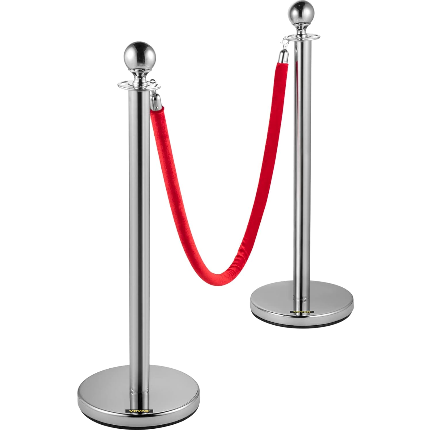 Control Barriers Edelstahl Absperrpfosten Seil Abgrenzungsständer Kugelkopf 3 Rote Samtseile Silber – Thumbnail 6