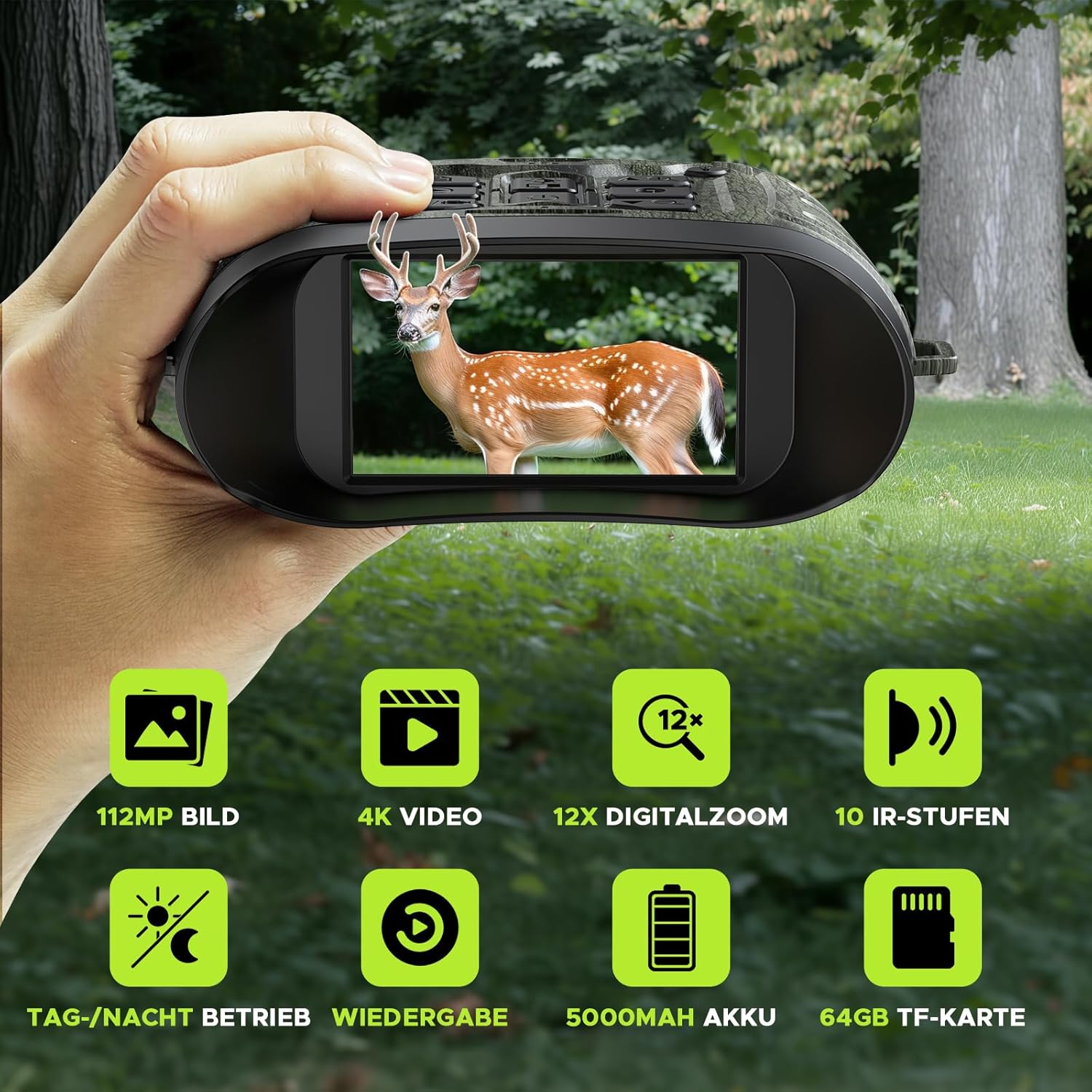 Nachtsichtkamera Nachtsichtgerät 112 MP 4K Jagd 400 m 12X Digitalzoom & 5000 mAh wiederaufladbare – 2