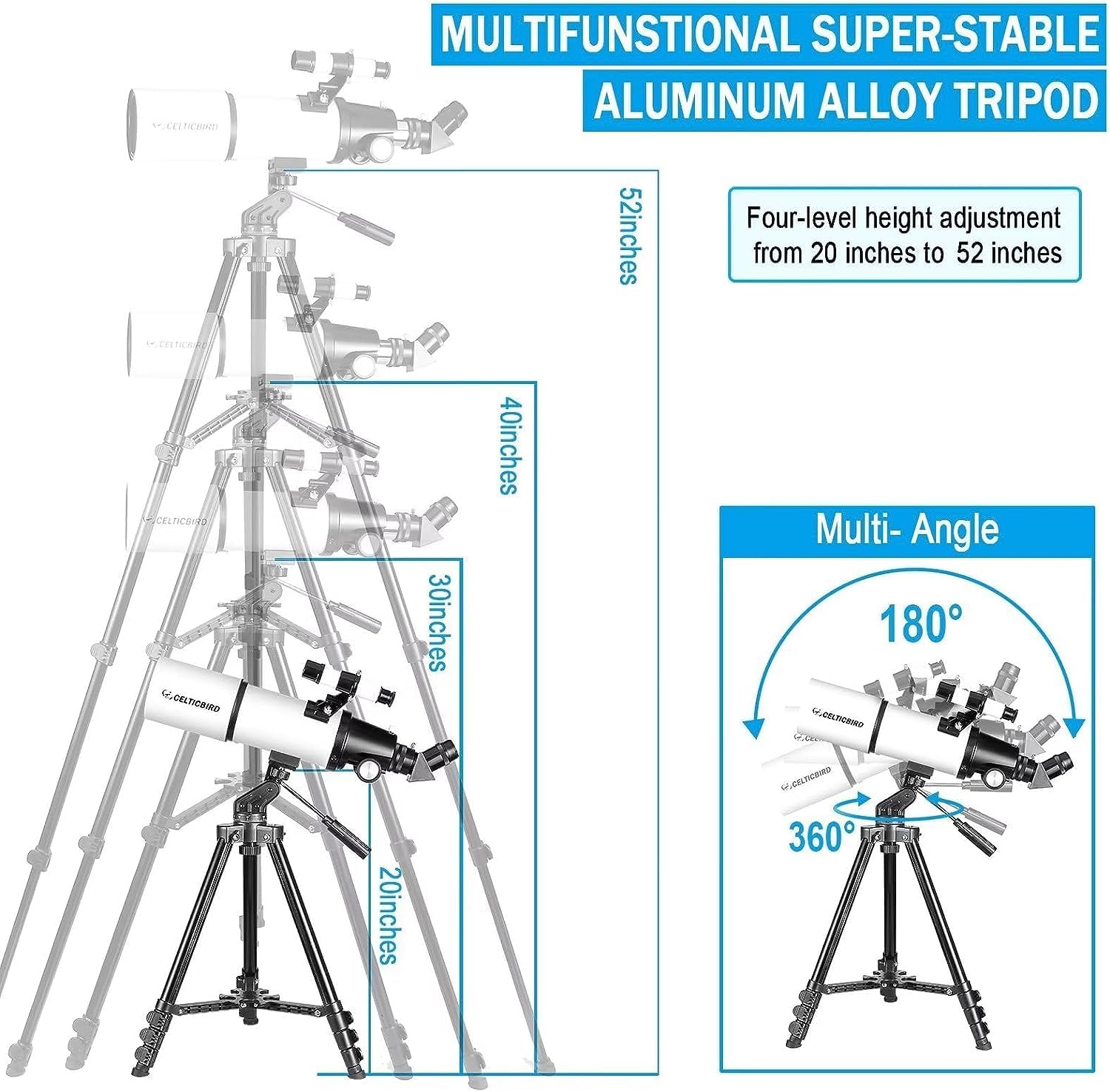 Reiseteleskop Teleskop leistungsstarkes Refraktor-Teleskop Astronomie-Einsteiger 80-mm-Öffnung 600 – 4