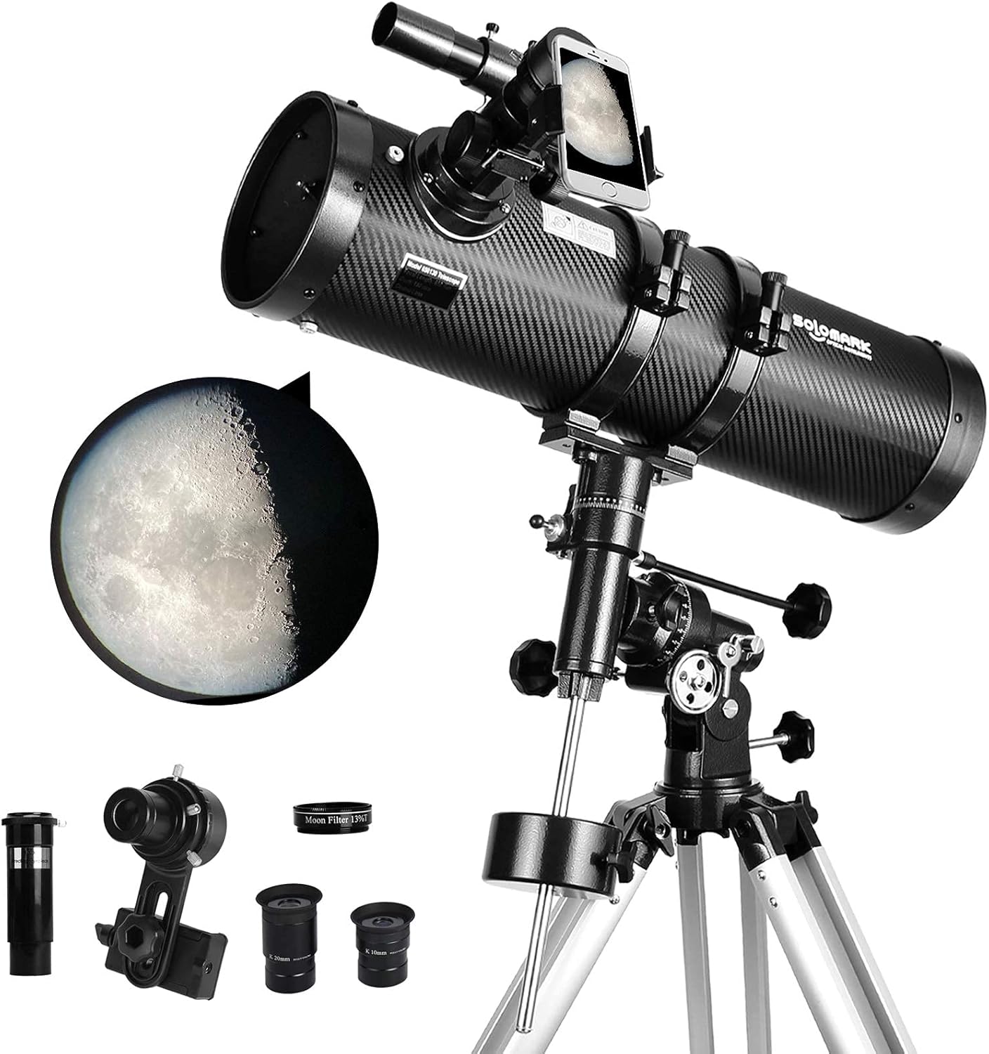 Teleskop 130EQ Newton-Reflektor Teleskop professionell Astronomie 1,5X Barlow-Linse Smartphone