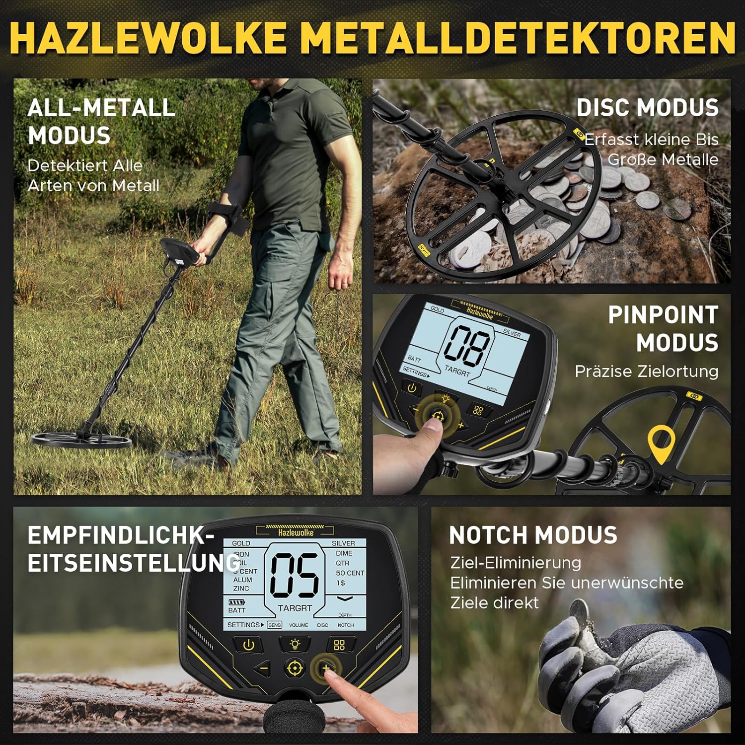 Goldsucher 14 Zoll Metalldetektor Goldsuchgerät Metallsuchgerät Suchgerät Bodenmetallsucher wasserd – Thumbnail 7