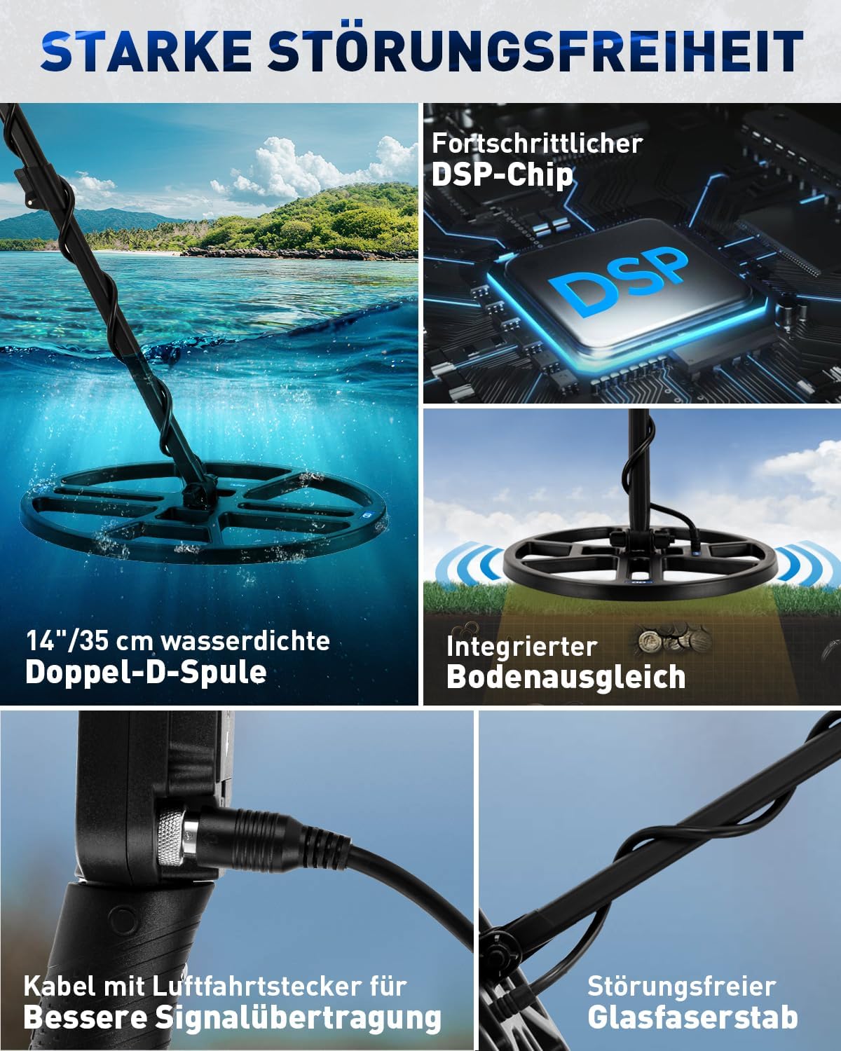 Detektor Metalldetektor Professional 14“ Metallsucher wasserdichter & breiter Scanbereich DD-Suche – Thumbnail 7