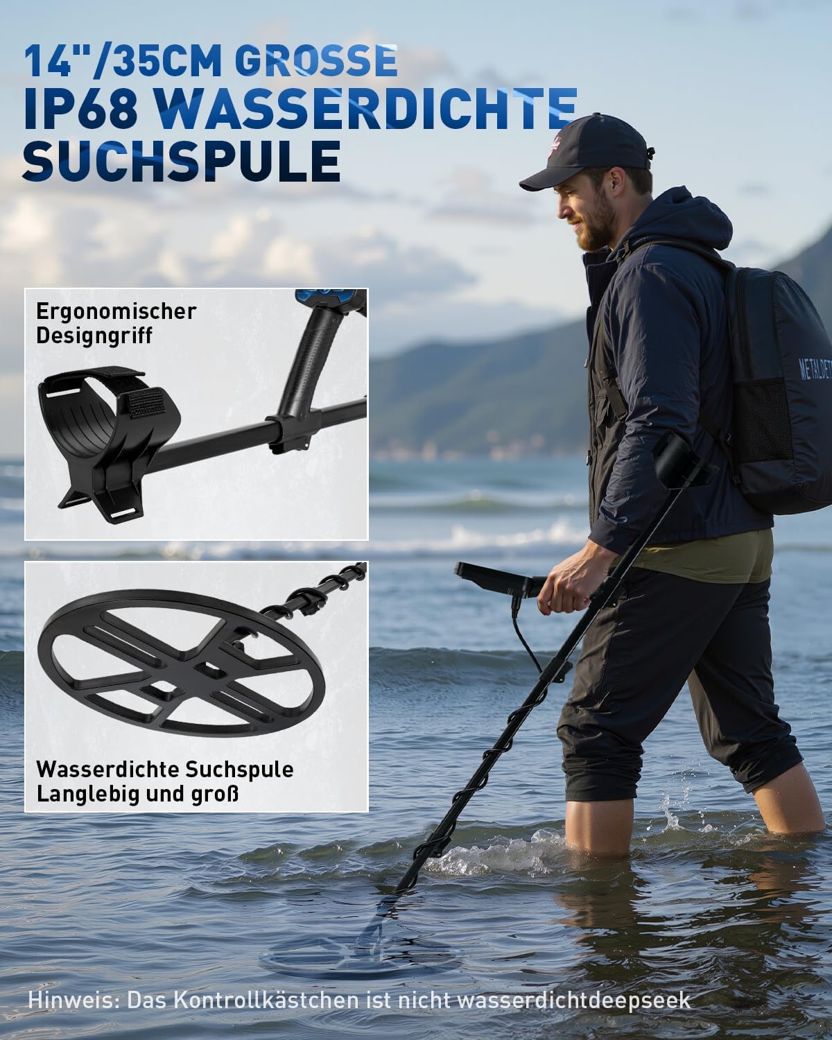 Detektor Metalldetektor Professional 14“ Metallsucher wasserdichter & breiter Scanbereich DD-Suche – Thumbnail 15