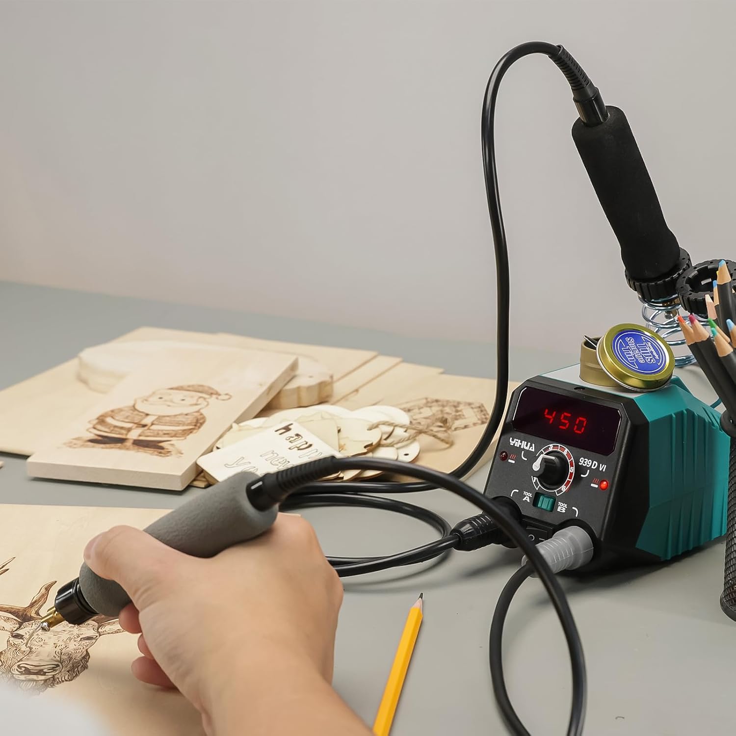 Brenneisen Doppelstift Brandmalerei Lötkolben-Set Brennpeter Holzbrennstift für Holz Digitalanzeige – 2