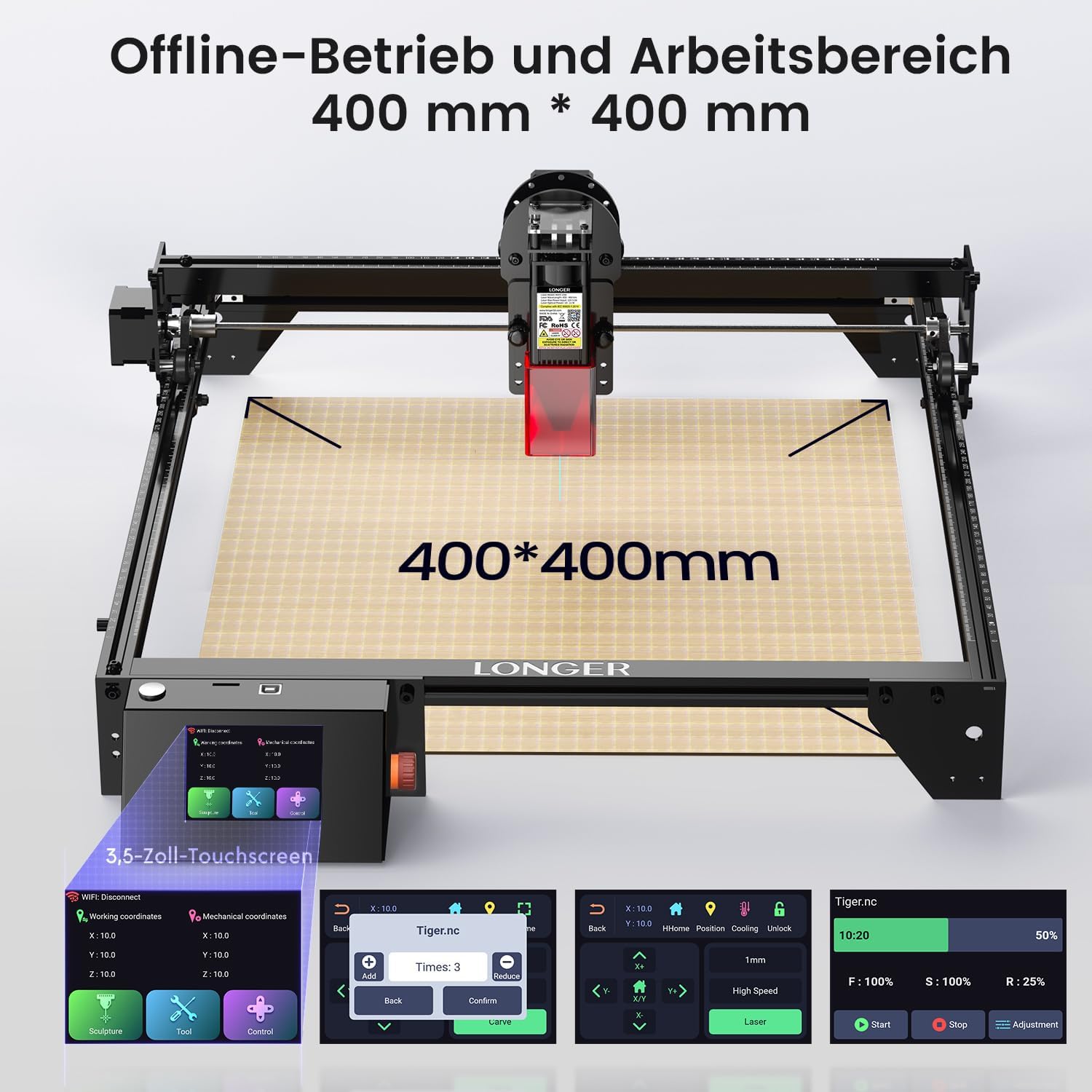 Lasergravierer Laserschneider Graviergerät 10 W Metall Glas Holz Arbeitsbereich 400 × 400 mm – 2