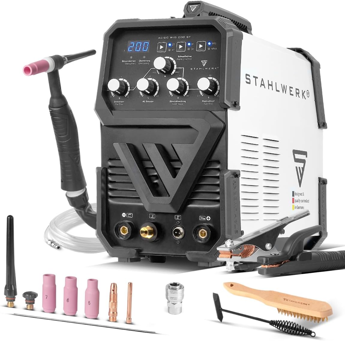 Schweißmaschine Schweißgerät 2-in-1 Kombi Profi-Schweißgerät AC/DC WIG 200 ST WIG & MMA (E-Hand/ARC)