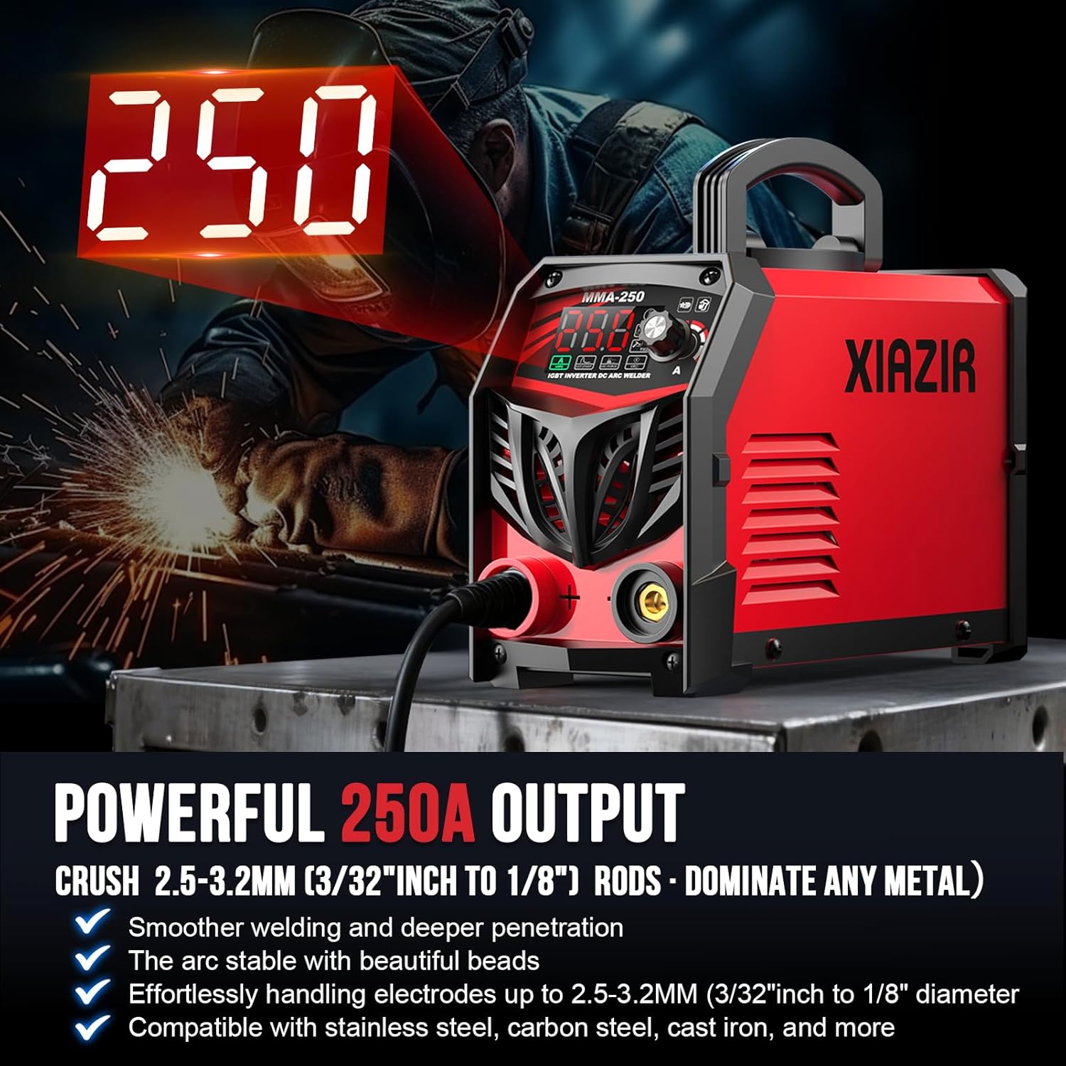 Elektroden Schweißgerät 250 A 220V ARC Stick Welder mit LED-Display tragbarer IGBT Inverter Hotstart – 2