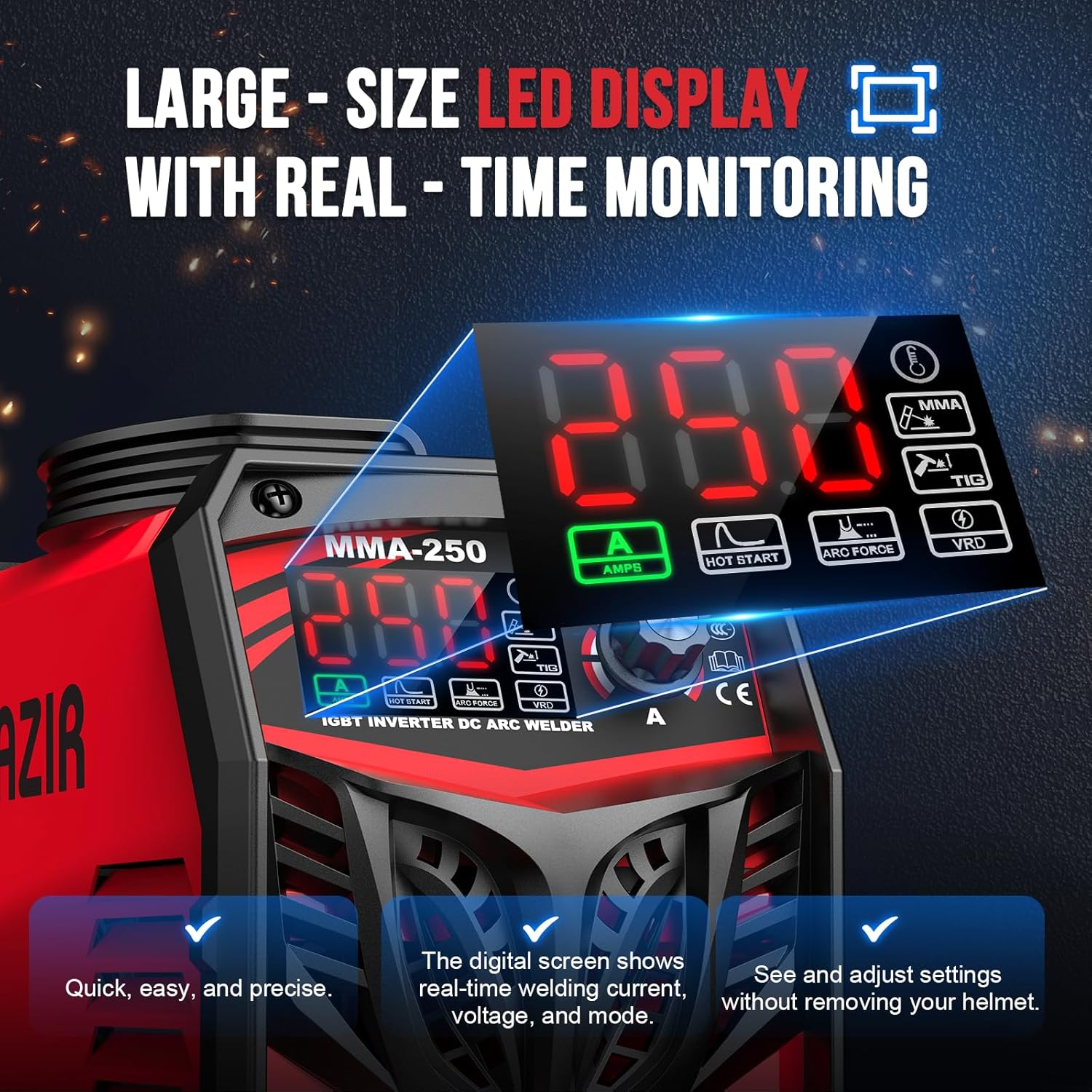 Elektroden Schweißgerät 250 A 220V ARC Stick Welder mit LED-Display tragbarer IGBT Inverter Hotstart – 4