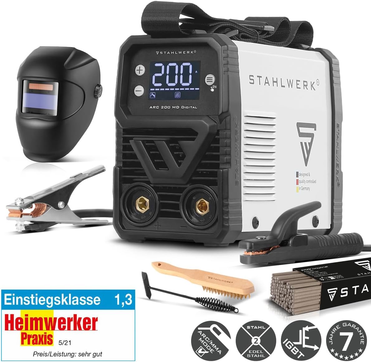 Digital Elektroden-Schweißgerät 200 A Vollausstattung MMA/E-Hand & Lift-TIG (DC) möglich flexibel – 3