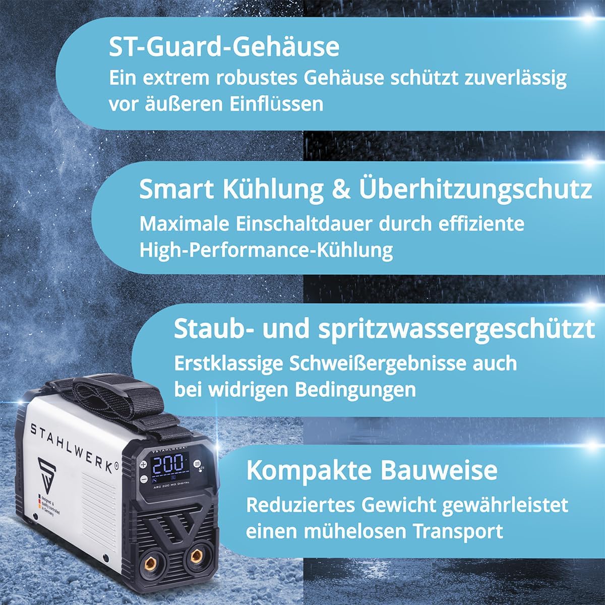 Digital Elektroden-Schweißgerät 200 A Vollausstattung MMA/E-Hand & Lift-TIG (DC) möglich flexibel – Thumbnail 6