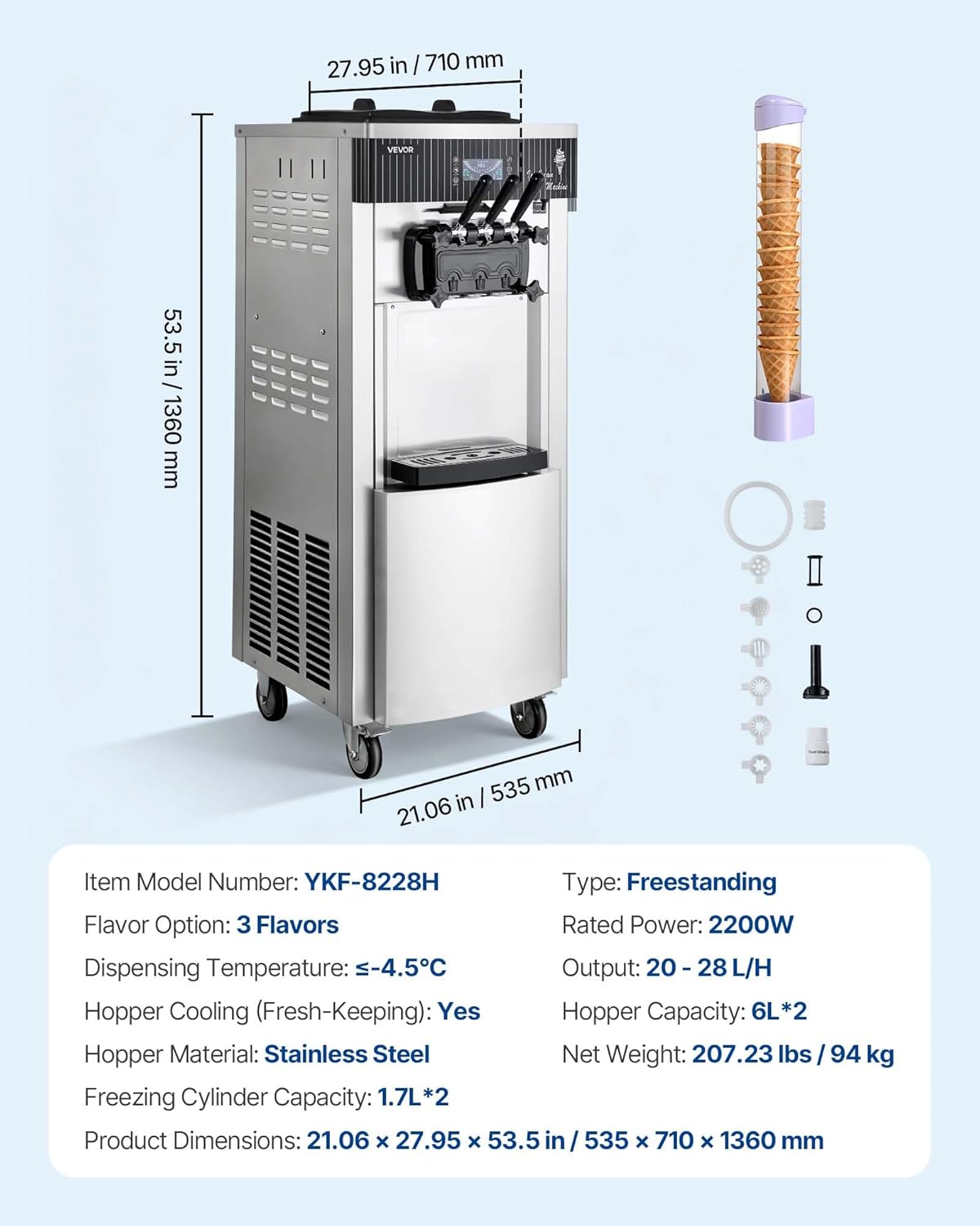 Kommerzielle Softeismaschine 2200 W Eismaschine freistehend 20-28 L/h 3 Geschmacksrichtungen – 4