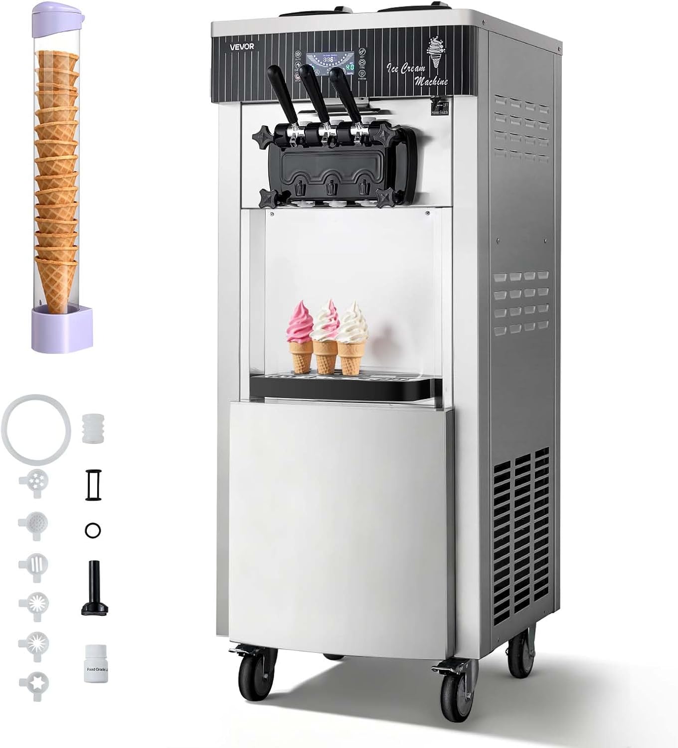 Kommerzielle Softeismaschine 2200 W Eismaschine freistehend 20-28 L/h 3 Geschmacksrichtungen