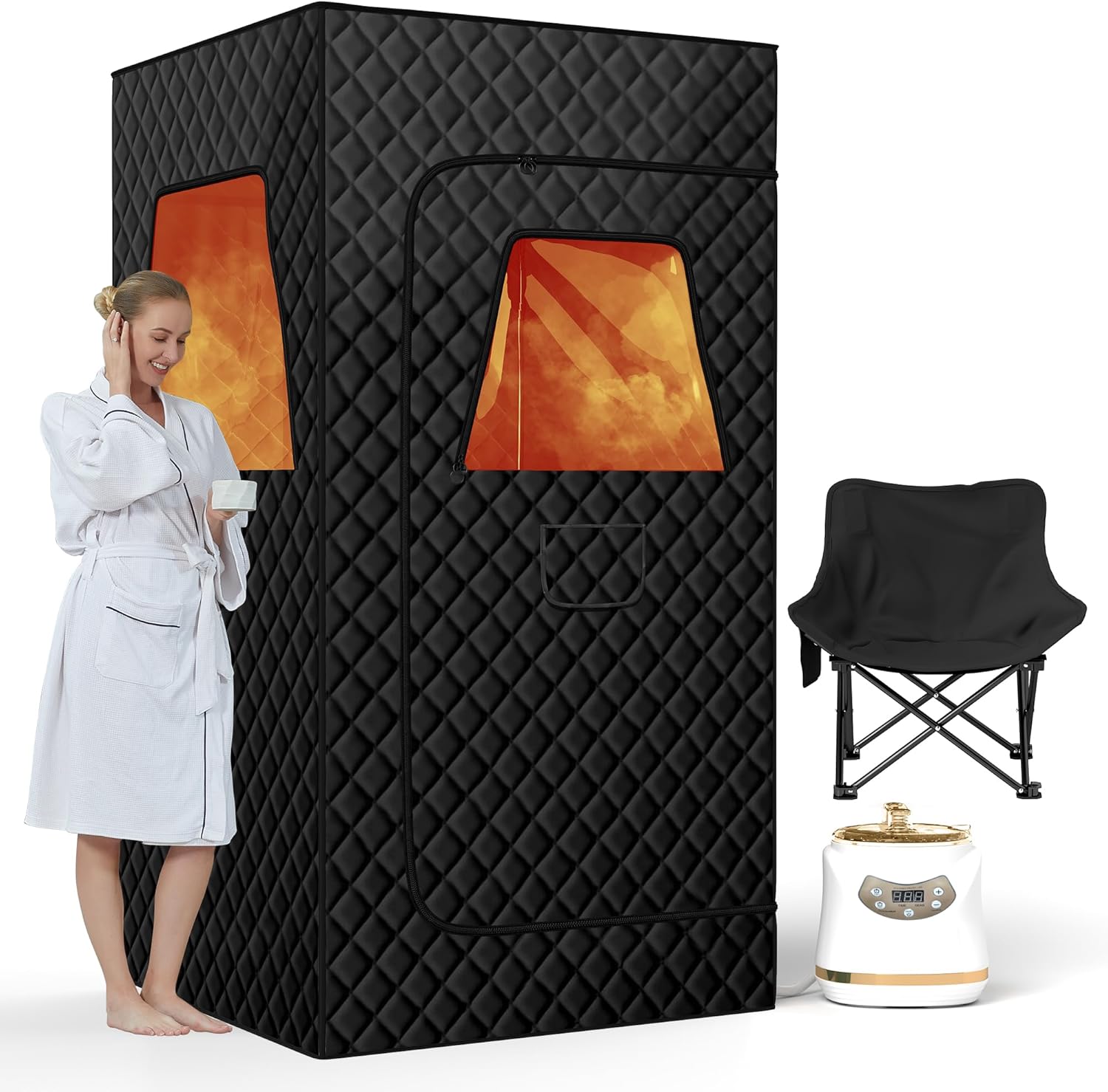 Dampfsauna mobil für Zuhause mit 3L/1500W Dampferzeuger 9 Wärmestufen inkl. Fernbedienung Klappstuhl