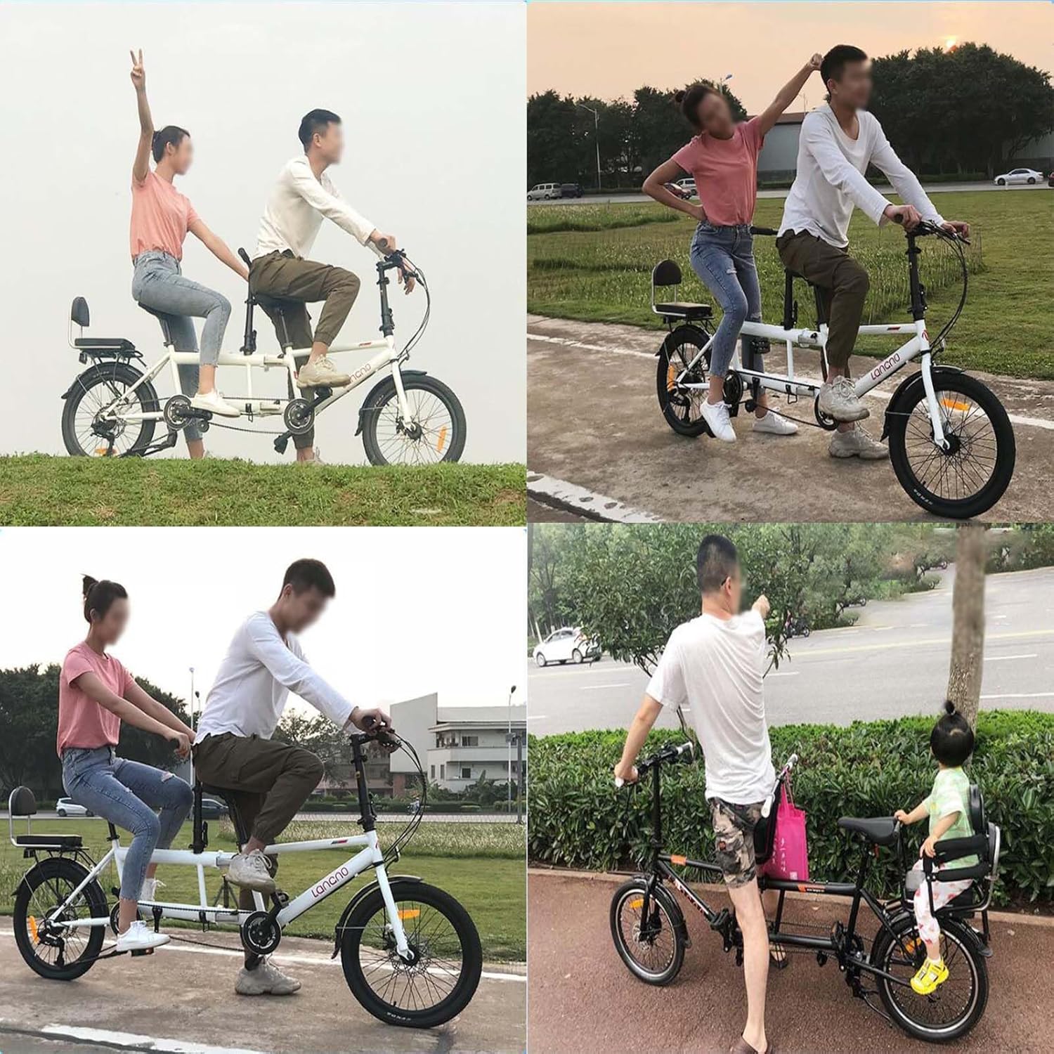 Tandem Beach Cruiser Fahrrad Erwachsene faltbares Tandem Dreisitzer 7 Gang Maximale Belastung 300 kg – Thumbnail 8