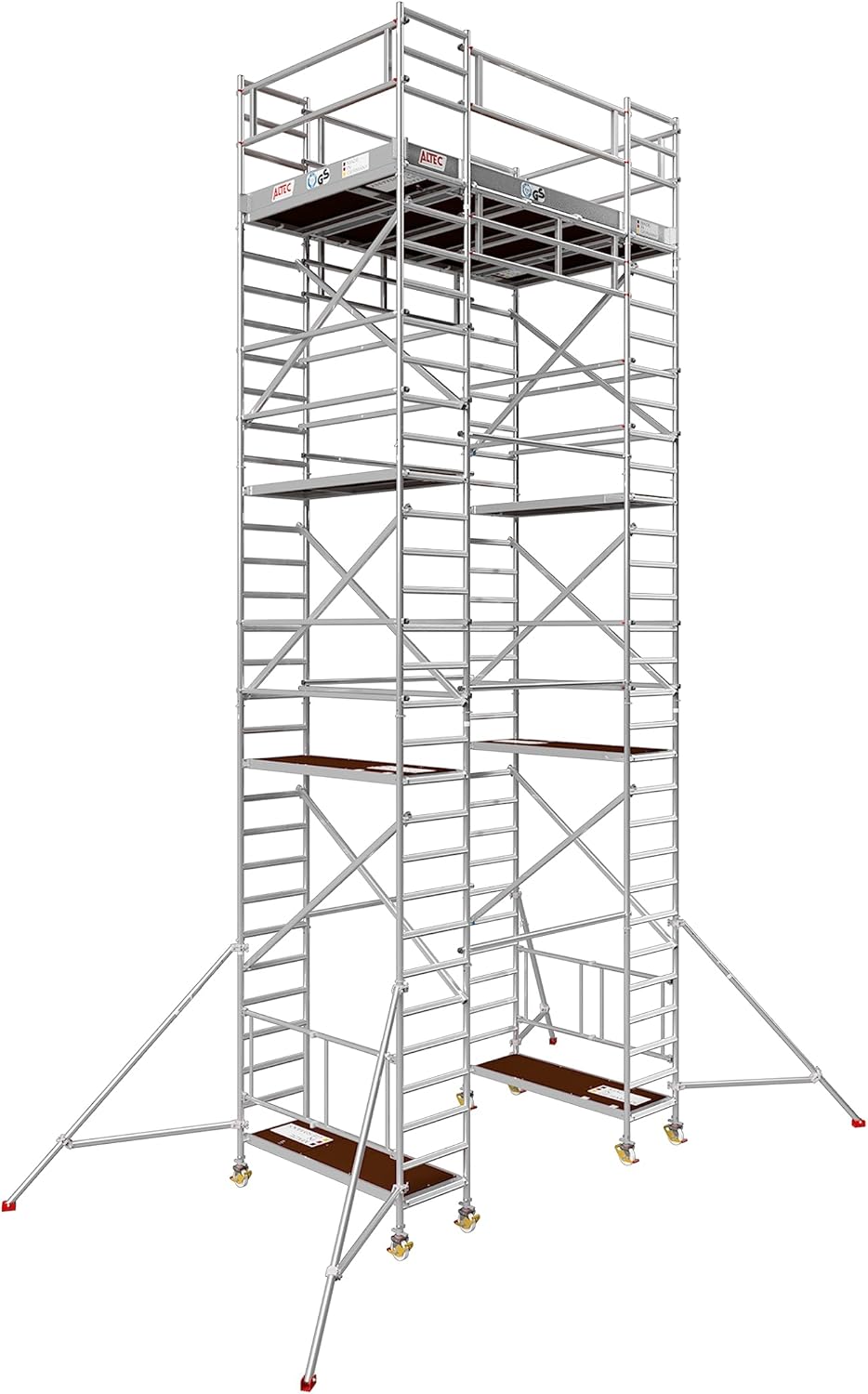 Alugerüst Rollgerüst Arbeitsbühne 5,7 m² Fläche Arbeitshöhe 10 m faltbares Raumgerüst Rollbock Alu