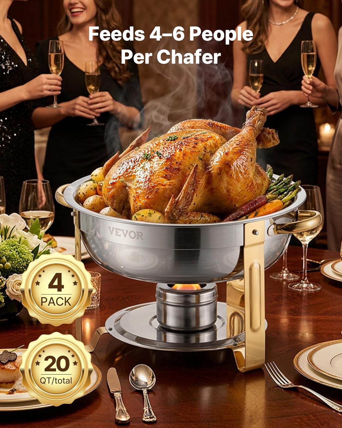 Chafing Dish Buffet Speisenwärmer 4 x 4,7 Liter Behälter runder Catering-Wärmespender Buffetwärmer – 4