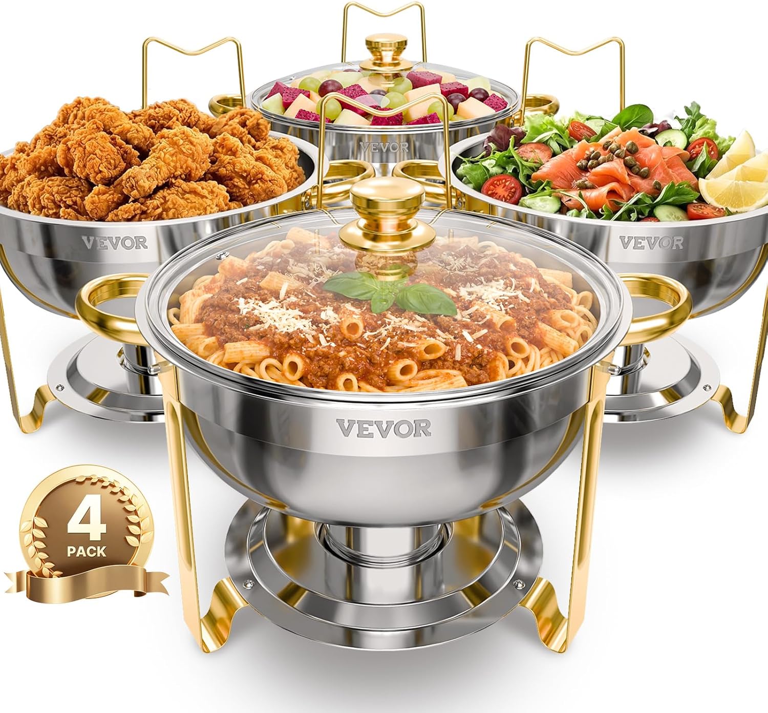 Chafing Dish Buffet Speisenwärmer 4 x 4,7 Liter Behälter runder Catering-Wärmespender Buffetwärmer