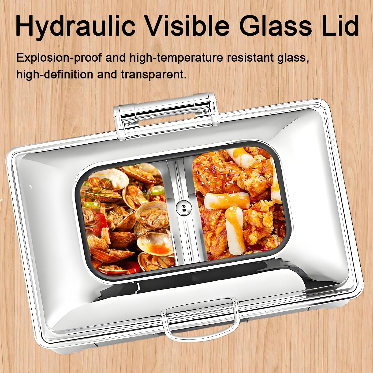 Elektrischer Speisewärmer 1/2 Chafing Dish Glasdeckel 9L Wärmebehälter Buffet Edelstahl Buffetwärmer – 3
