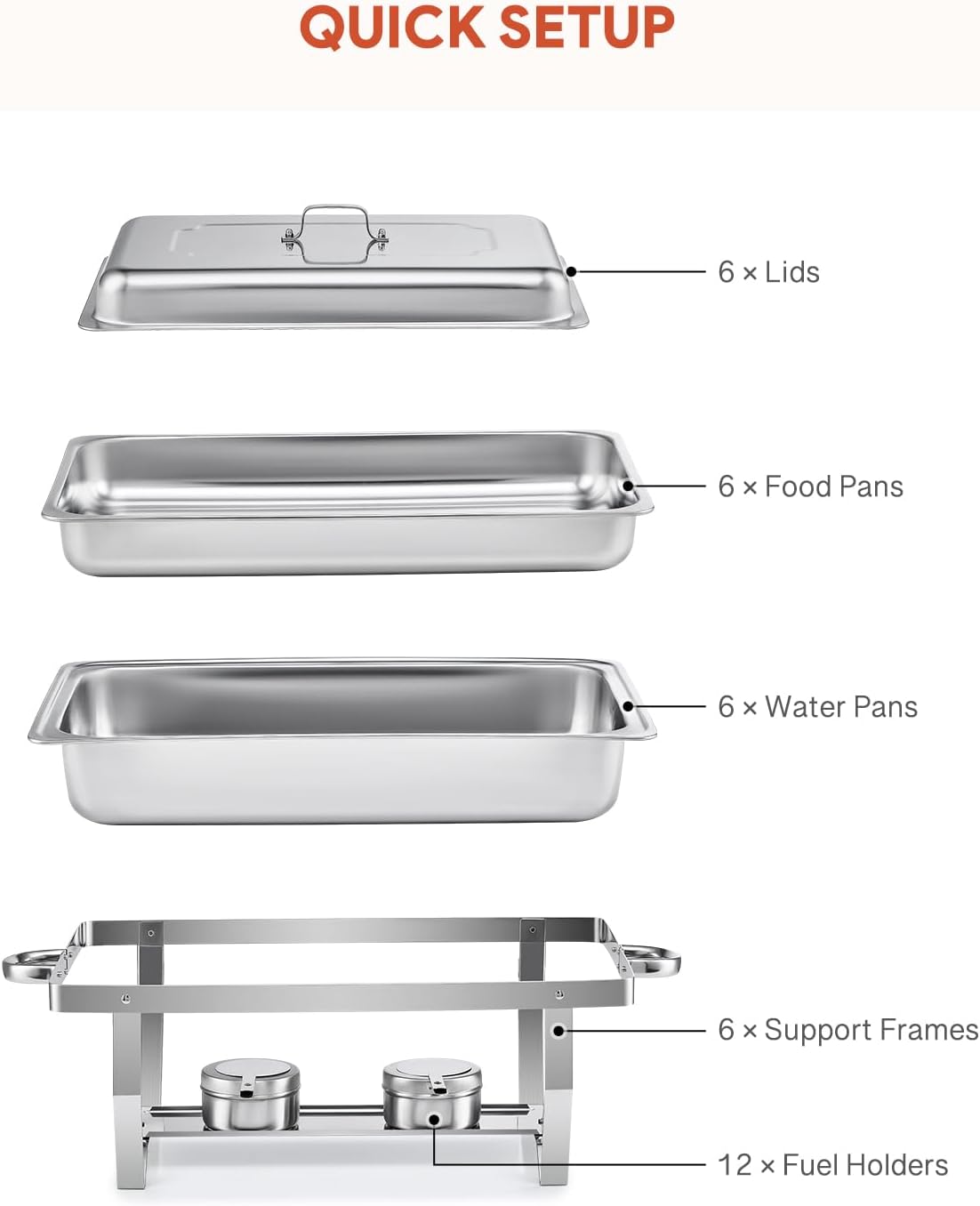Buffet-Set 6 x 9 L = 54 L Chafing Dish Speisewärmer 6pcs Warmhaltebehälter Wärmebehälter Edelstahl – Thumbnail 6