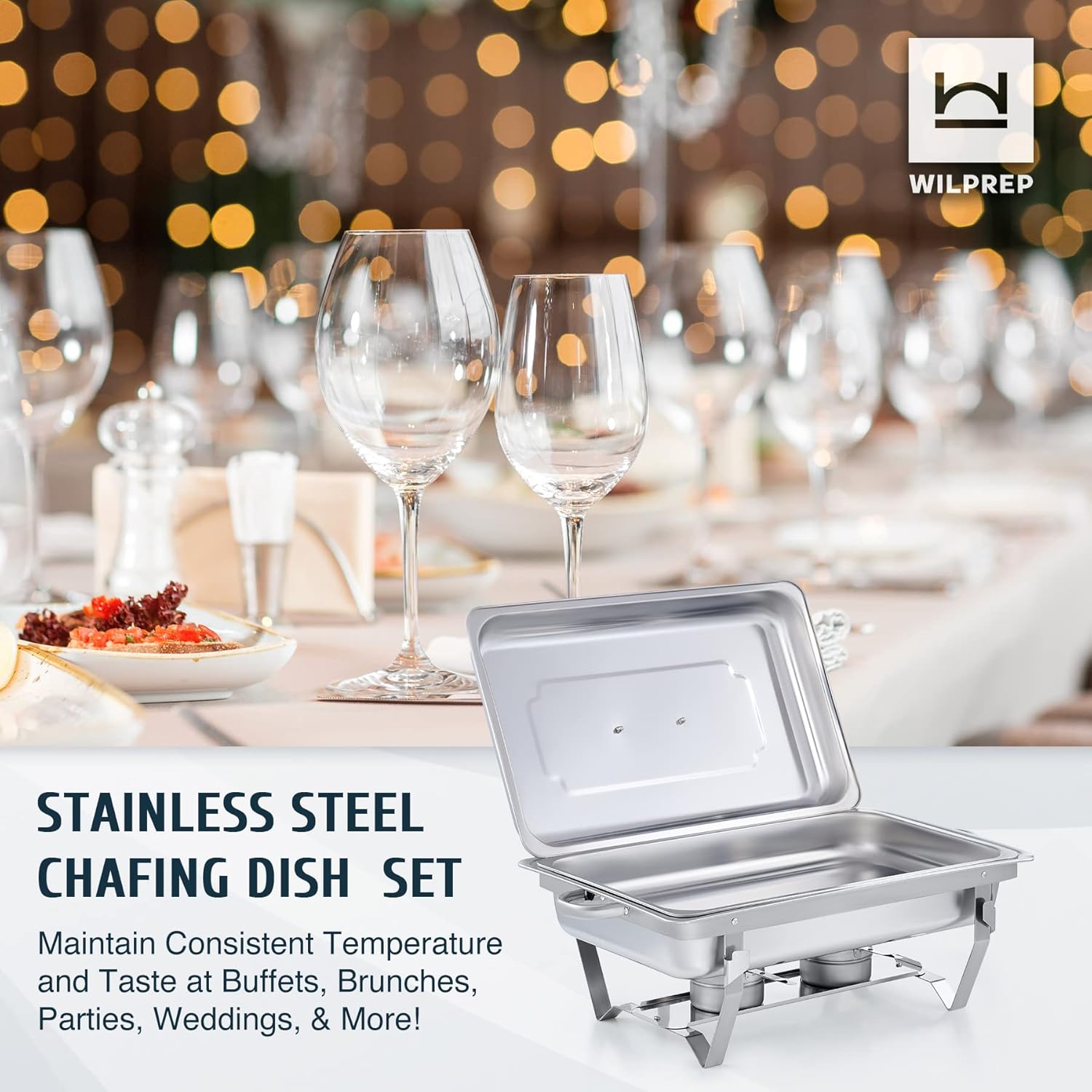 Buffet-Set 6 x 9 L = 54 L Chafing Dish Speisewärmer 6pcs Warmhaltebehälter Wärmebehälter Edelstahl – Thumbnail 8