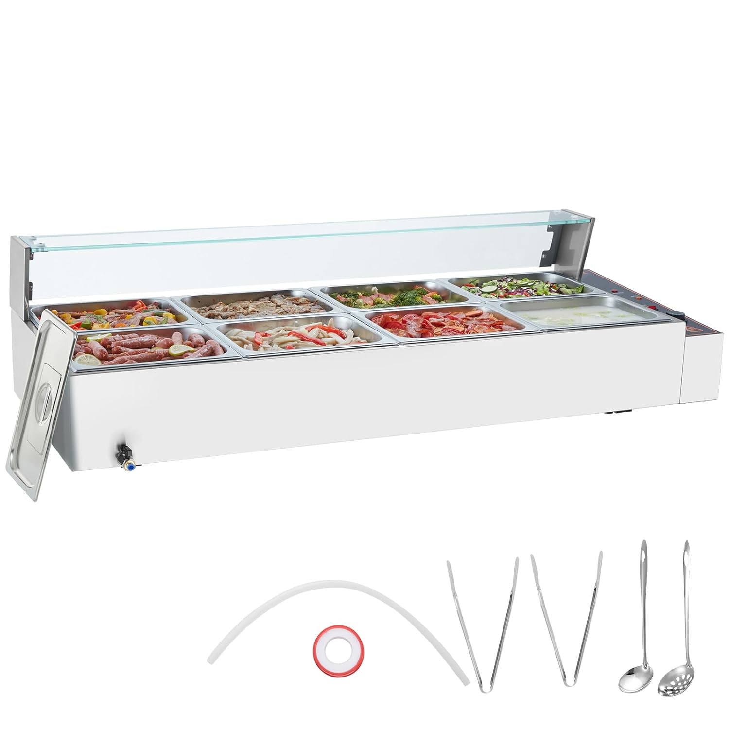 Kommerzieller Speisenwärmer elektrisch 1700 W mit 8 Behältern (je 8 Qt / 1/2 Größe) Dampftisch – 2