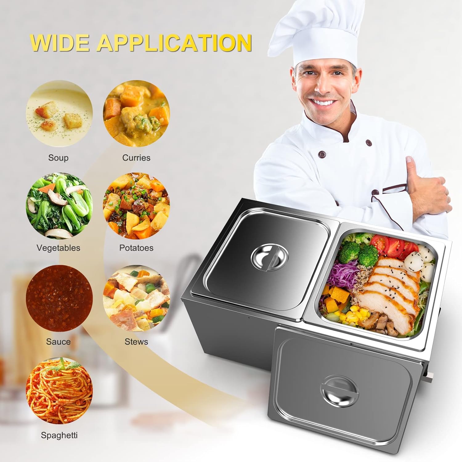 Edelstahl Bain Marie Speisewärmer 2 Sektionen 18L Buffet professionell Dampftisch mit Deckel