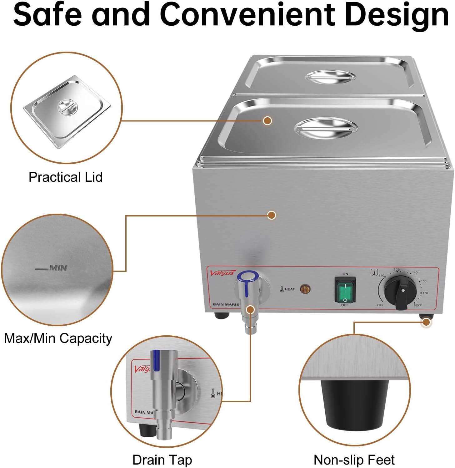 Edelstahl Bain Marie Speisewärmer 2 Sektionen 18L Buffet professionell Dampftisch mit Deckel – 4